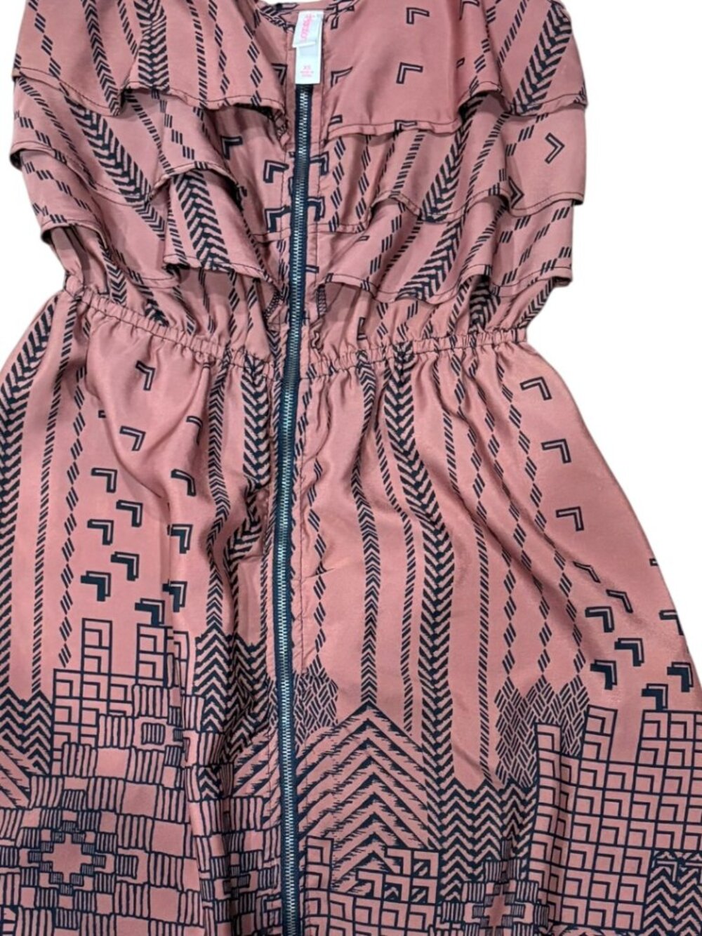 Cute XS Mauve Mini Dress by Xhiliration Feat. Front Zipper & Ruffle Bodice